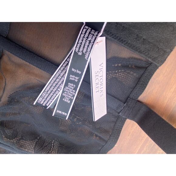 Victoria Secret Corset Bra Top 34B Very Sexy Push Up Black Lace Shine Strap - Picture 8 of 12